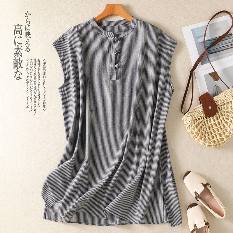 2026 Chinese-Style Buttoned Linen Sleeveless Mid-Length Shirt for Women, Summer Loose Plus-Size Retro A-Line Pullover Shirt Dress 2026 Chinese-Style Buttoned Linen Sleeveless Mid-Length Shirt for Women, Summer Loose Plus-Size Retro A-Line Pullover Shirt Dress