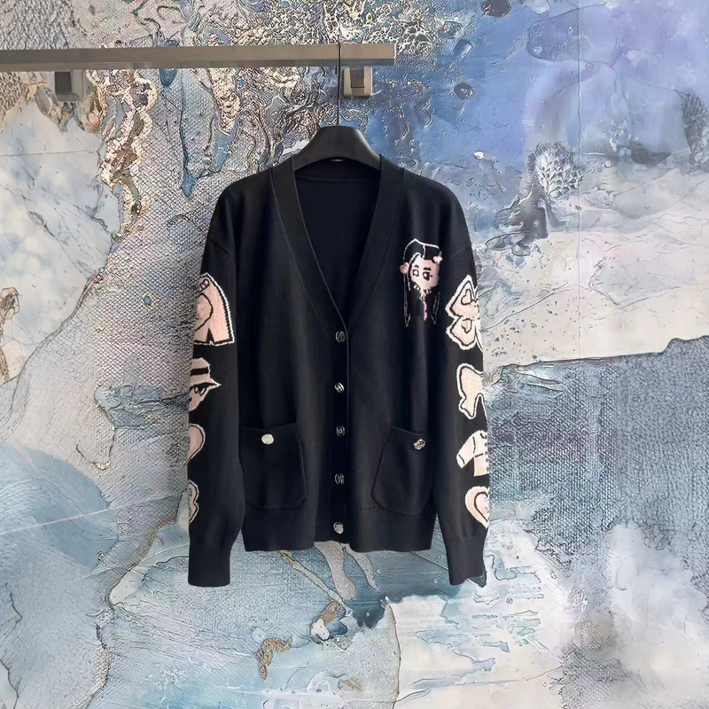 Nanyou high-end long-sleeve V-neck buttoned knitted cardigan, Japanese-style cartoon sweater jacket for women, cute style Nanyou high-end long-sleeve V-neck buttoned knitted cardigan, Japanese-style cartoon sweater jacket for women, cute style