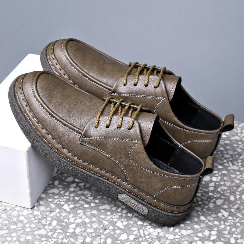 Men's Casual Leather Trainers Soft Sole Versatile Korean Style_voghion.com