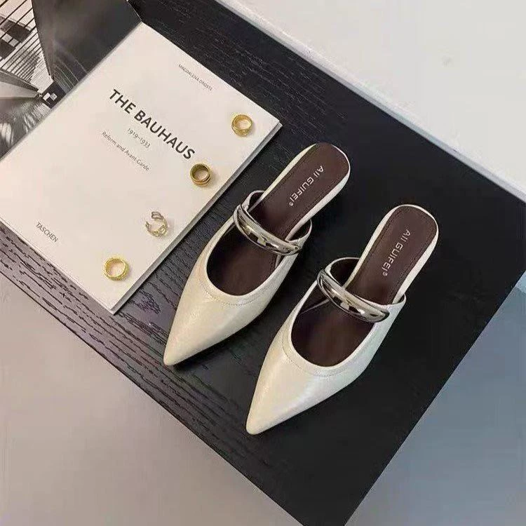 Французские ретро-слоупстайл туфли Мюллер тапочки женские наружные 2025 новые увеличенные металлические полутапочки Мэри Джейн