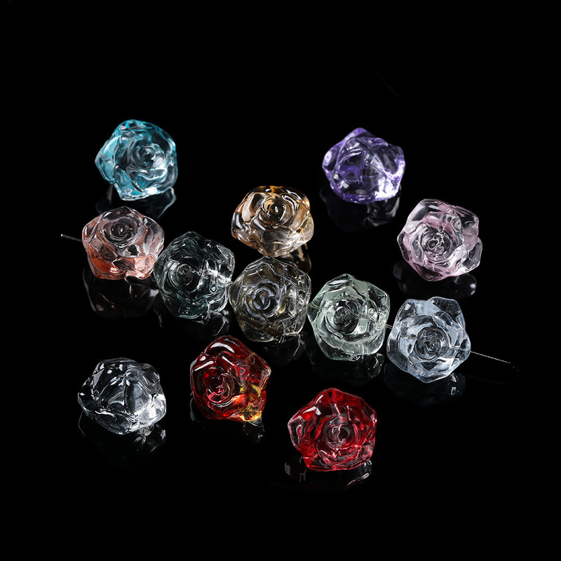 13*14mm冰透玻璃玫瑰花琉璃珠 直孔散珠 diy串珠隔珠耳环饰品配件|undefined