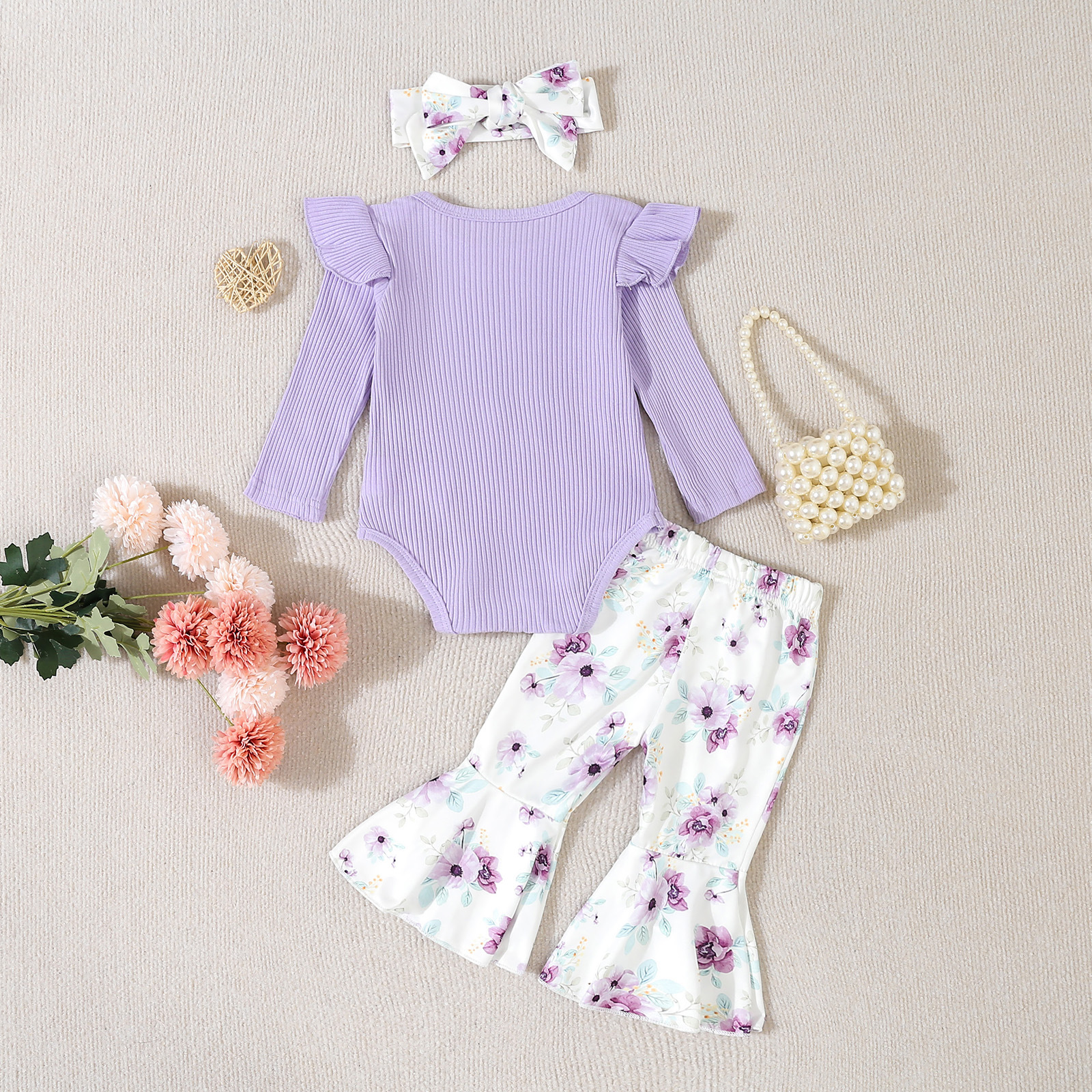 Baby oneie children' clothing, long crawling clothe for infant and young children, two-piece et of bell bottom_voghion.com