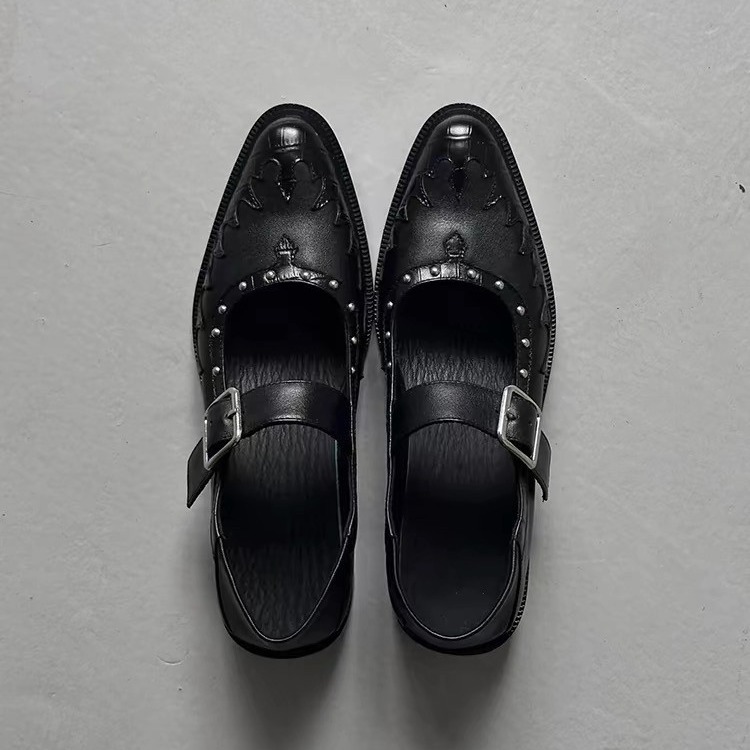 Small niche design with round toe and shallow mouth, Mary Jane single shoe, 2024 summer new punk style dark small_voghion.com
