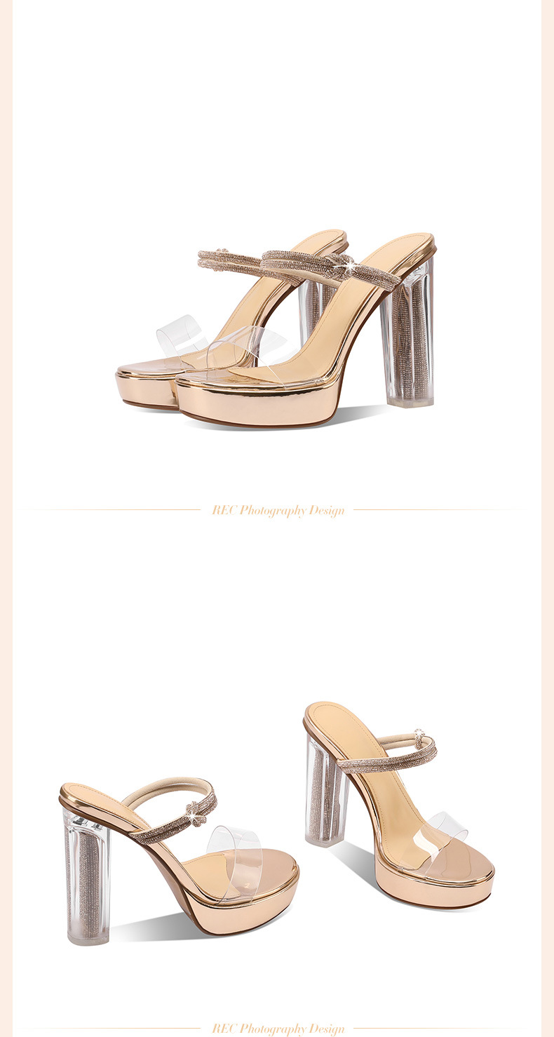 Sandal cao gót nữ gót trong suốt pha lê, quai ngang, gót 9 cm — Màu Sâm panh chi tiết 18