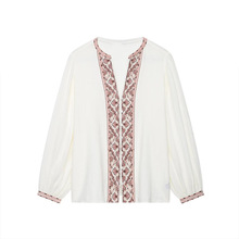 PB&ZA民族风2025新品欧美风春女装宽松长袖休闲刺绣衬衫5770045