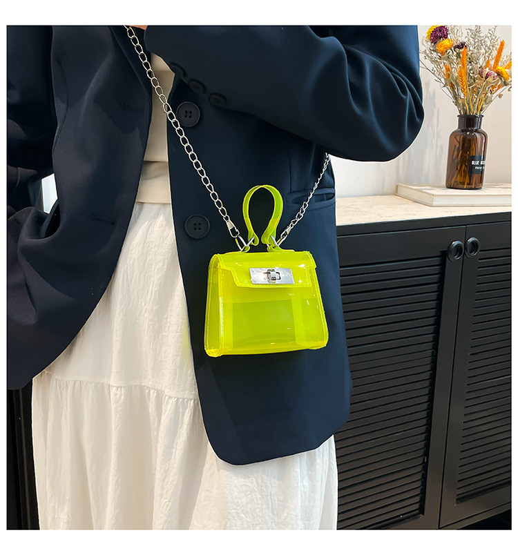 165g Weight Flip Cover, Lock clasp Closure Type Single Shoulder Strap, Top Handle Strap Type Casual Occasion PVC Material Solid Color Pattern All Seasons Season Women's Gender Streetwear Style Square Shape Small Size Women's Small PVC Solid Color Streetwear Square Flip Cover Lock Clasp 4