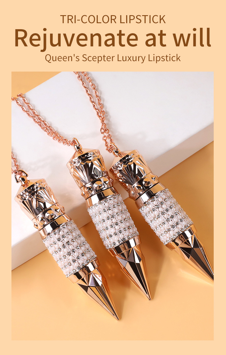 VIBELY Scepter three-color matte non-stick rim, carrot cubes color-changing lipstick, one three-color lipstick beauty makeup details Picture