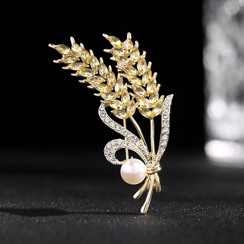 Spilla spiga di grano dorata per donna, spilla di grano con strass di alta qualità, accessori per abiti professionali, punto_voghion.com