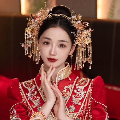 Bridal  phoenix Xiuhe headdress Chinese wedding party photos shooting film drama queen cosplay hair comb Xiuhe dress wedding phoenix crown