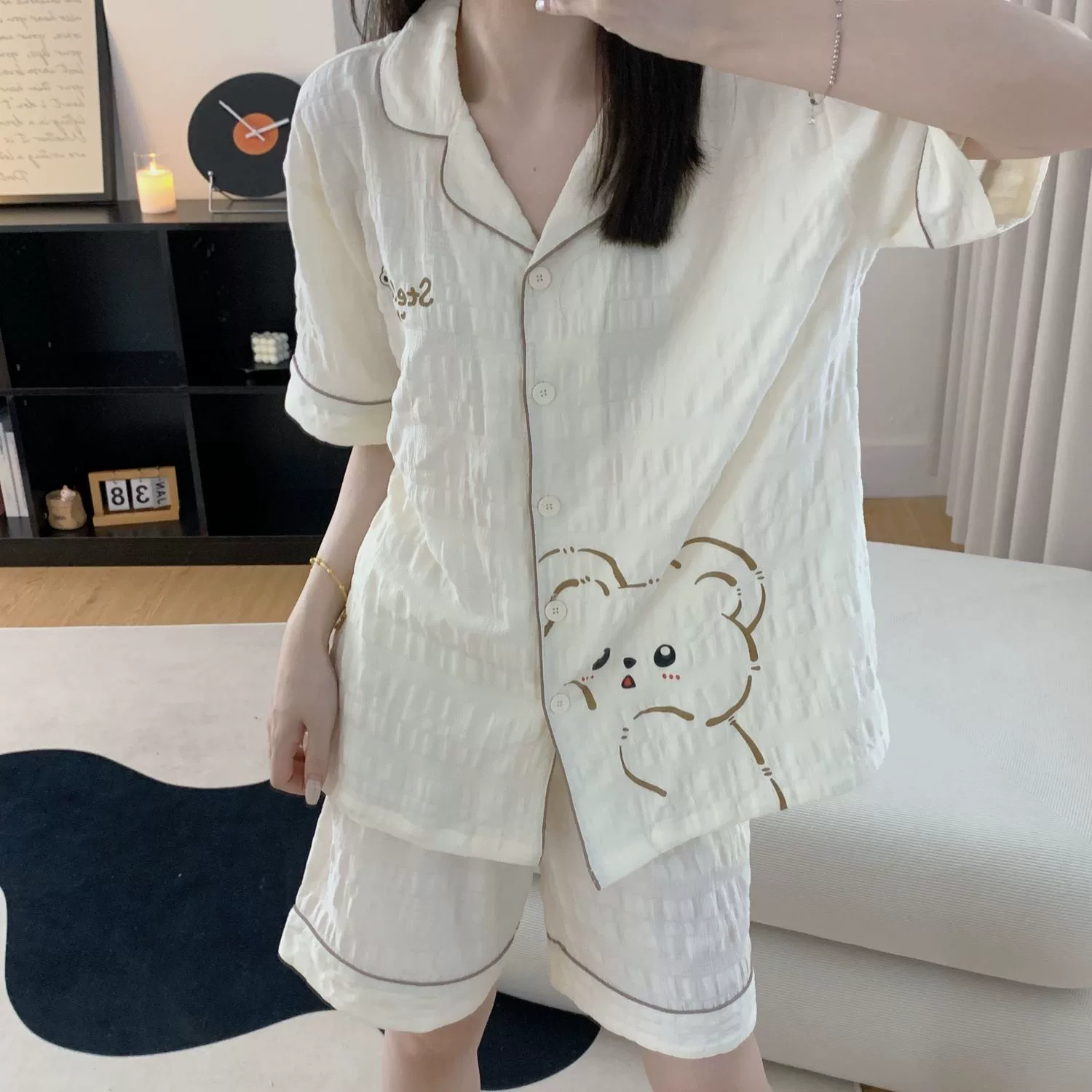 Летние пижамы с мультяшным медведем для женщин, корейский стиль, нишевый дизайн, хлопковая студенческая домашняя одежда для девочек, которую можно носить на улице