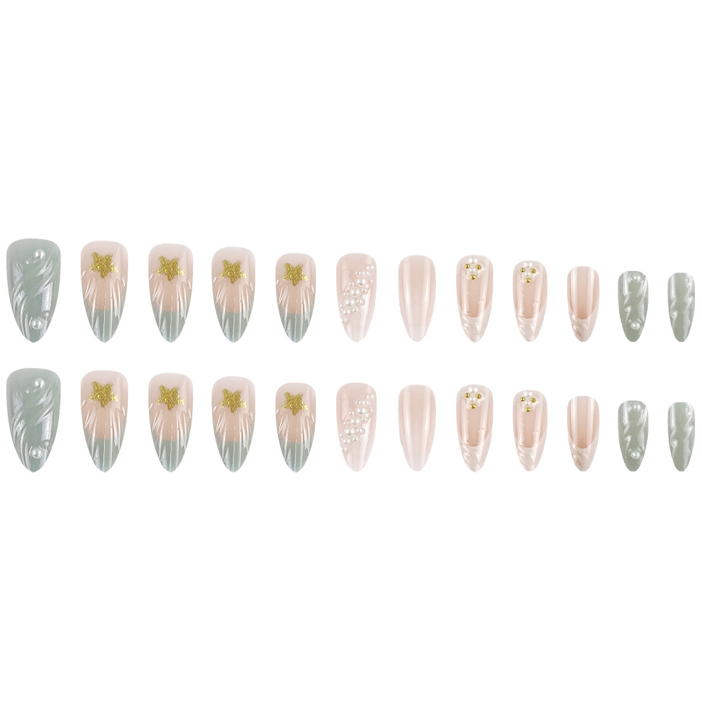Venta caliente transfronteriza Dream Ocean Nail Pian 3D Stereo Pearl Wear Armor 24 piezas Parche de uñas de estrella de brillo