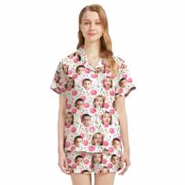 etsy美国跨境女士家居服睡衣3D印花热升华翻领短袖睡衣套装工厂