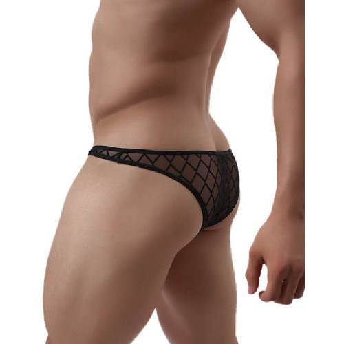Amazon Cross-Border Hombres Diamante Grid Trousers Emotion Sissy Transpirable Seco Thong Negro
