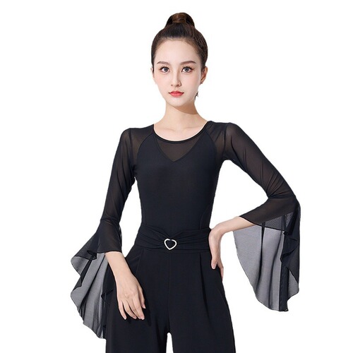 Latin dance clothes for women new modern dance waltz ballroom dance bell sleeve tops practice performance clothes