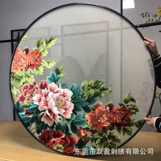 玄关隔断入户屏风苏绣双面绣定制刺绣富贵花开牡丹