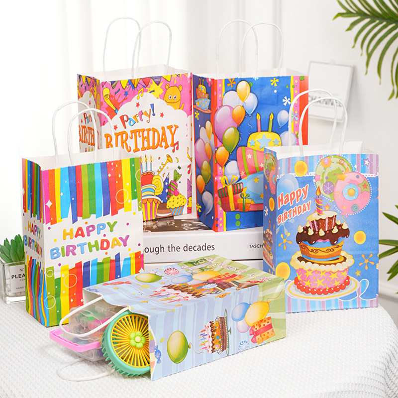 Bolsas de papel kraft en stock Bolsas de papel de cumpleaños felices en inglés Bolsas de regalo de cumpleaños image 1
