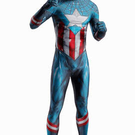 热卖3D数码印花蜘/蛛美国队长连体紧身衣Cosplay万圣节扮演服装