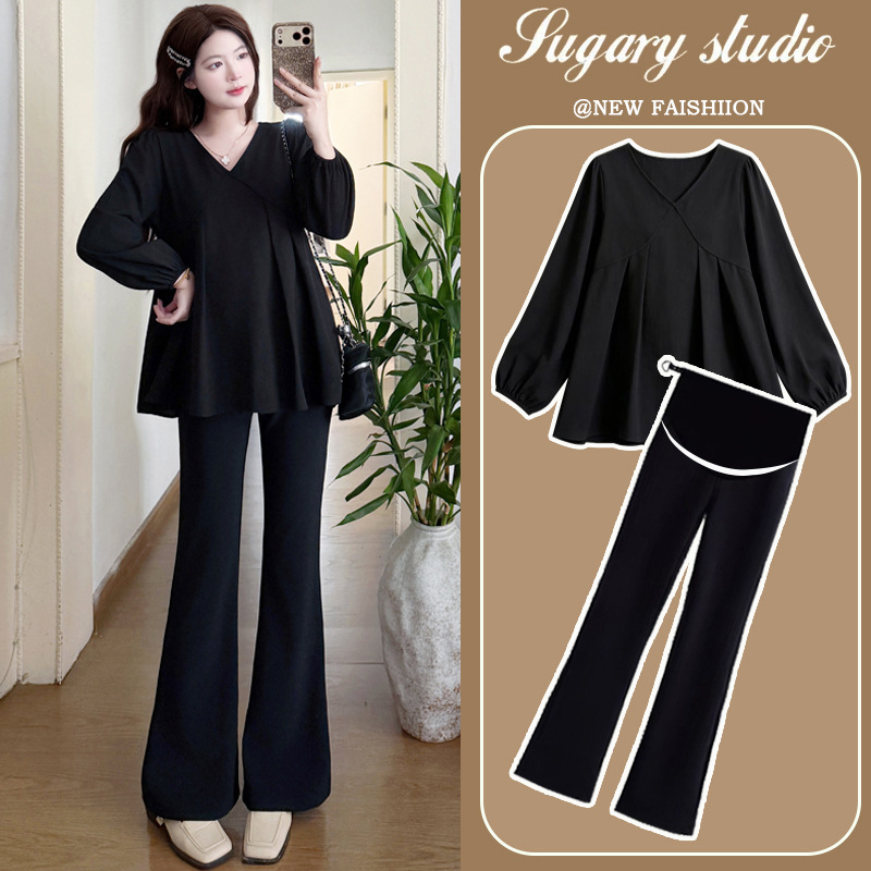 2026 Autumn New Style Maternity Blouse with V-neck Design, Loose Fit, Plus Size, Slimming Effect 2026 Autumn New Style Maternity Blouse with V-neck Design, Loose Fit, Plus Size, Slimming Effect