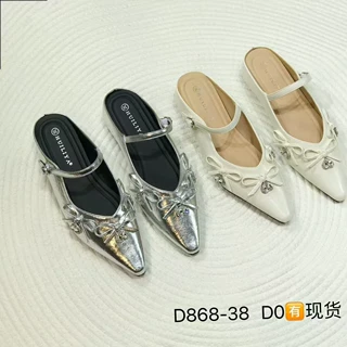 温柔风尖头蝴蝶结水钻一字带玛丽珍拖鞋女春夏外穿仙女风包头半拖