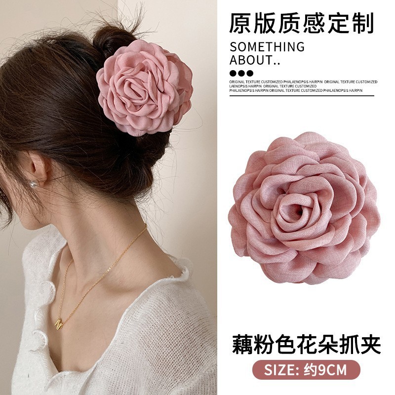 2025新款美拉德干枯玫瑰花朵抓夹女后脑勺大号发夹头饰鲨鱼夹发饰|undefined