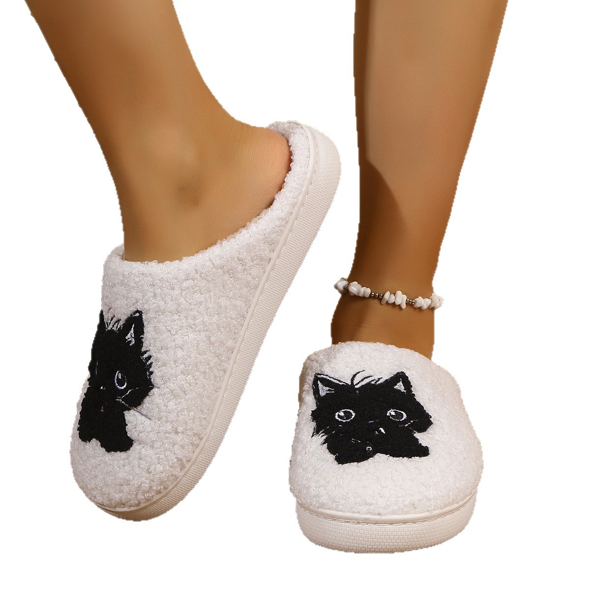 Explosiones transfronterizas Gato negro invierno casero zapatillas de algodón de hombre espesa esponjosa mujer interior antideslizante no olor a pies