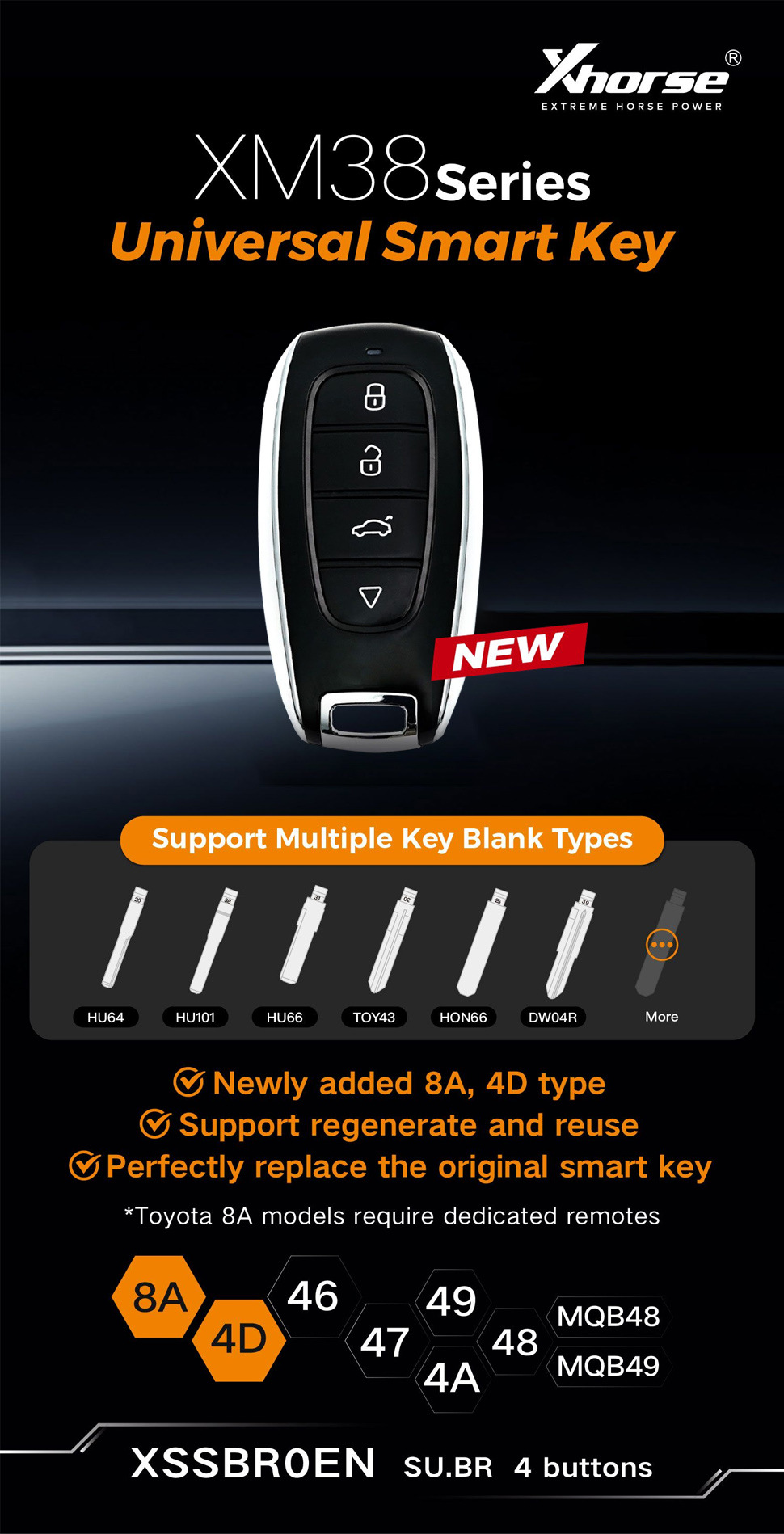 XHORSE XSSBR0EN, SU.BR Style, 4-button XM38 series VVDI universal smart key