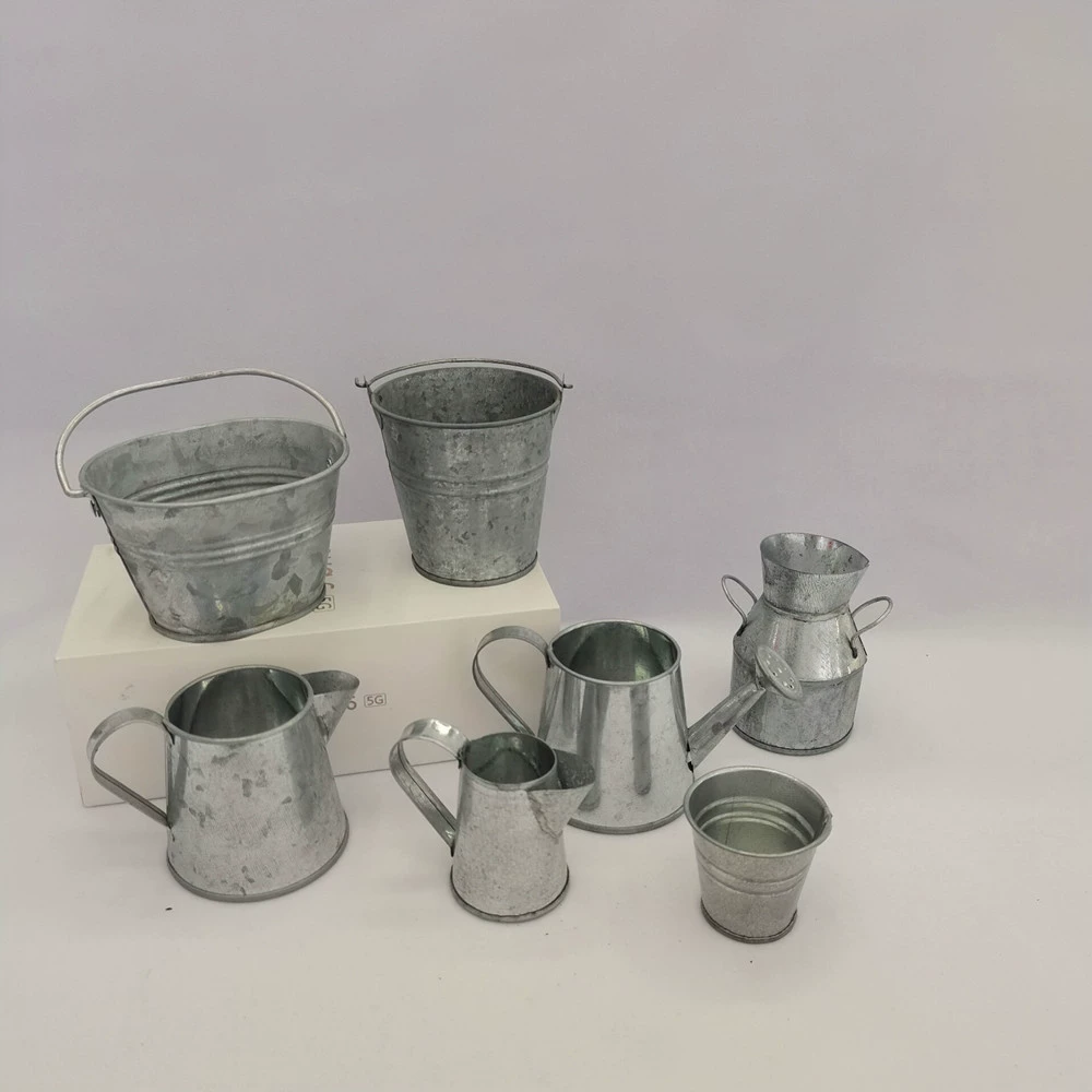 Оцинкованные железные листы, различные миниатюрные железные кашпо, железные ведра, реквизит для фотосессий и декорации