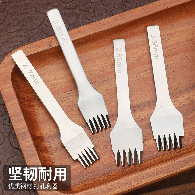 2,7/3/3,38/3,85mm blanco de acero francés corte oblicuo corte plano corte europeo DIY cuero hecho a mano herramienta de perforación de cuero