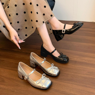 559-2 Mary Jane Women's Shoes Thick Heels Square Toe High Heels Women's Single Shoes Widened and Fat Large Size Women's Shoes 41-43 Cross-border