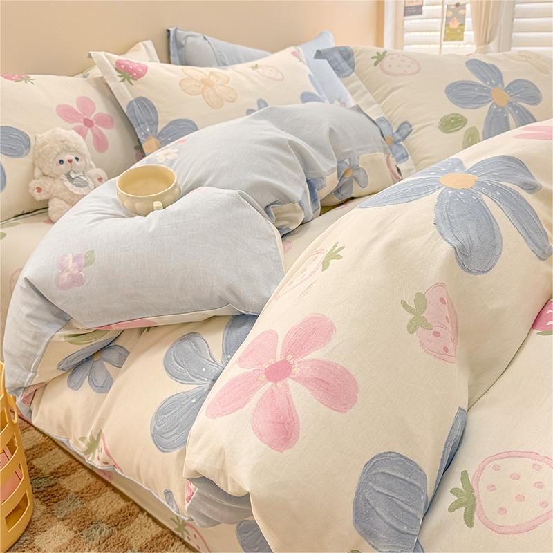 Algodón de cuatro piezas de ropa de cama de algodón 2025, nuevo edredón de flores frescas, sábanas de dormitorio de tres piezas de cuatro estaciones