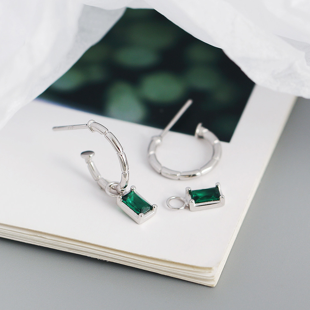 Daily Occasion 925 Sterling Silver Material 925 Sterling Silver Zircon C Shape Earrings