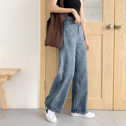 Xintang jeans, denim wide-leg pants, women's high-waisted drop-crotch straight-leg floor-length slim-fit pants, HyunA-style straight-leg pants, drop-shipping