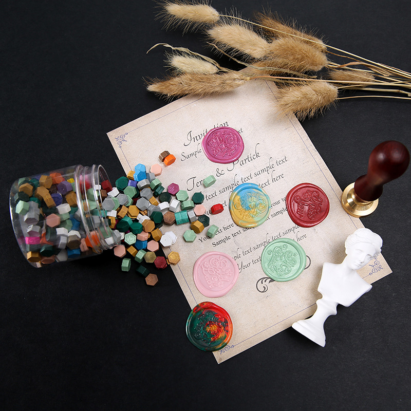 Macaron en caja de 50 colores, cera de pintura de fuego de color mixto, cera de botella granular mate, 60g, peso neto, aproximadamente 38g, sobre, cera sellada