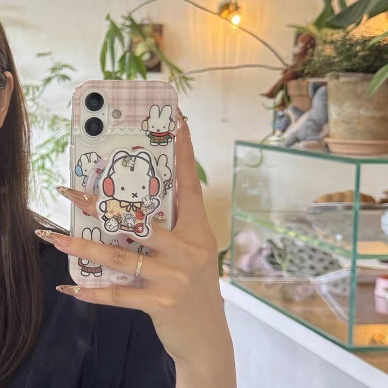 Cartoon Headphones Miffy Rabbit with Magnetic Suction Suitable for Apple 17Promax Mobile Phone Case Ip16/15Pro Soft 14/13