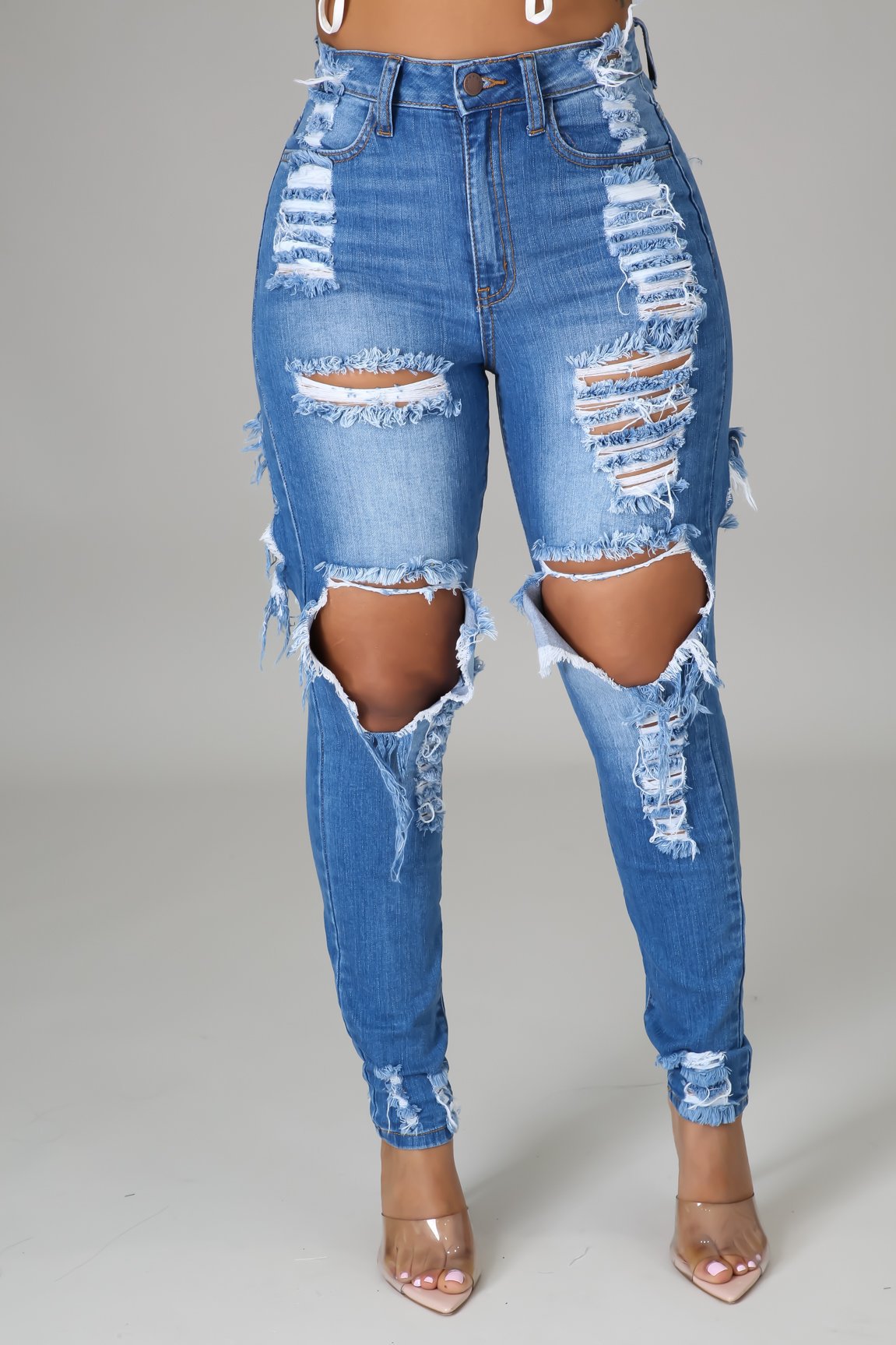 ripped frayed stretch jeans nihaostyles clothing wholesale NSTH80374