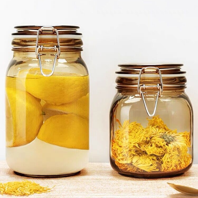 Xibi Colored Glass Bottles Food-Grade Pickled Lemon Passion Fruit Honey Wine Storage Sealed Glass Jars