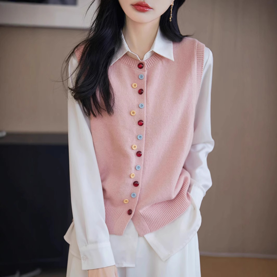 Korean-style Solid Color Knitted Women's Vest Outer Wearing for Spring and Autumn 2025 New Stacked Foreign Style Sleeveless Sweater Coat