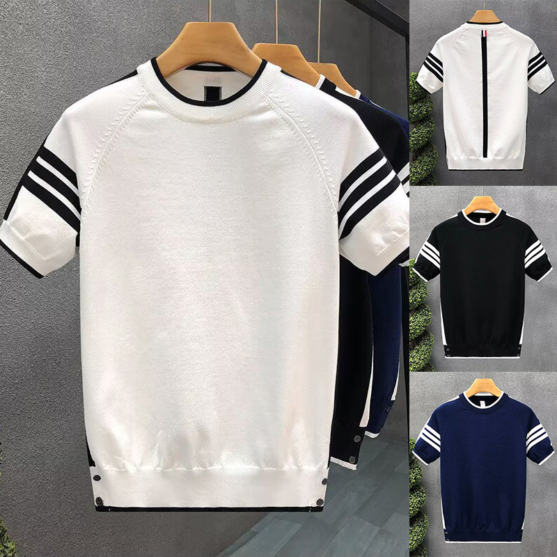 Polo camiseta de punto camiseta de manga corta hombre tres barras TB rayas tricolores aberturas camiseta vieja fábrica de viento de dinero transfronterizo mayorista
