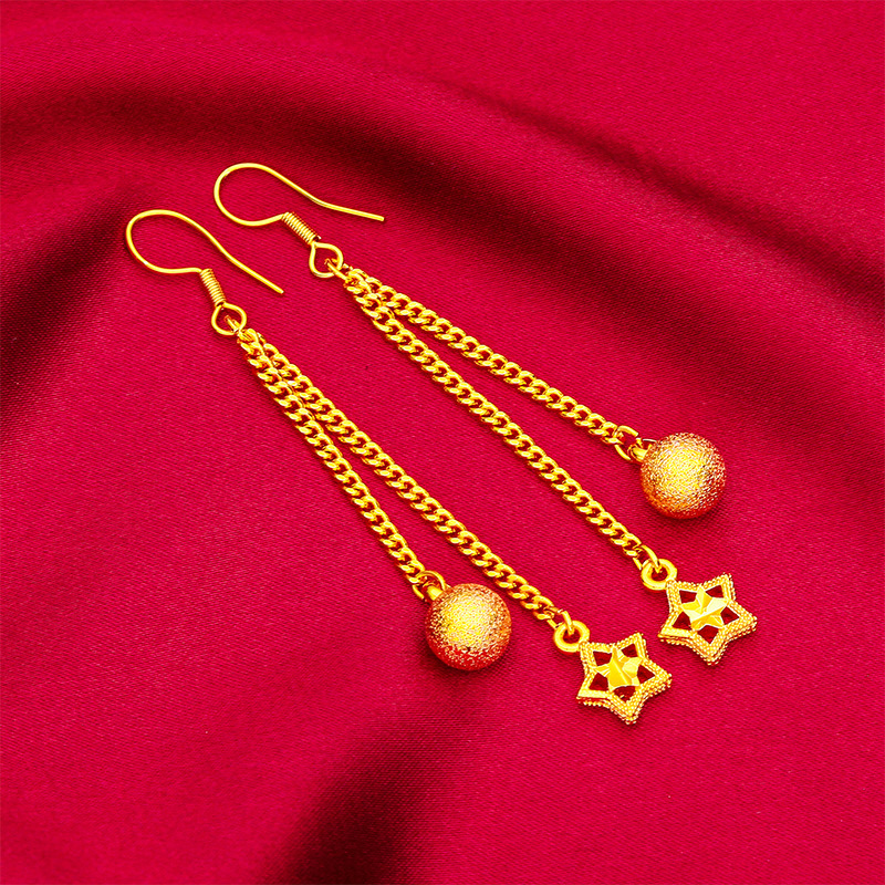 Five-pointed star earrings female Vietnam gold women's fashion gold five-pointed star earrings bead hook earrings