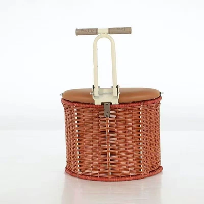 Baby Seat Safety — Electric car child seat - three-wheel-bamboo-basket-orange-armrests