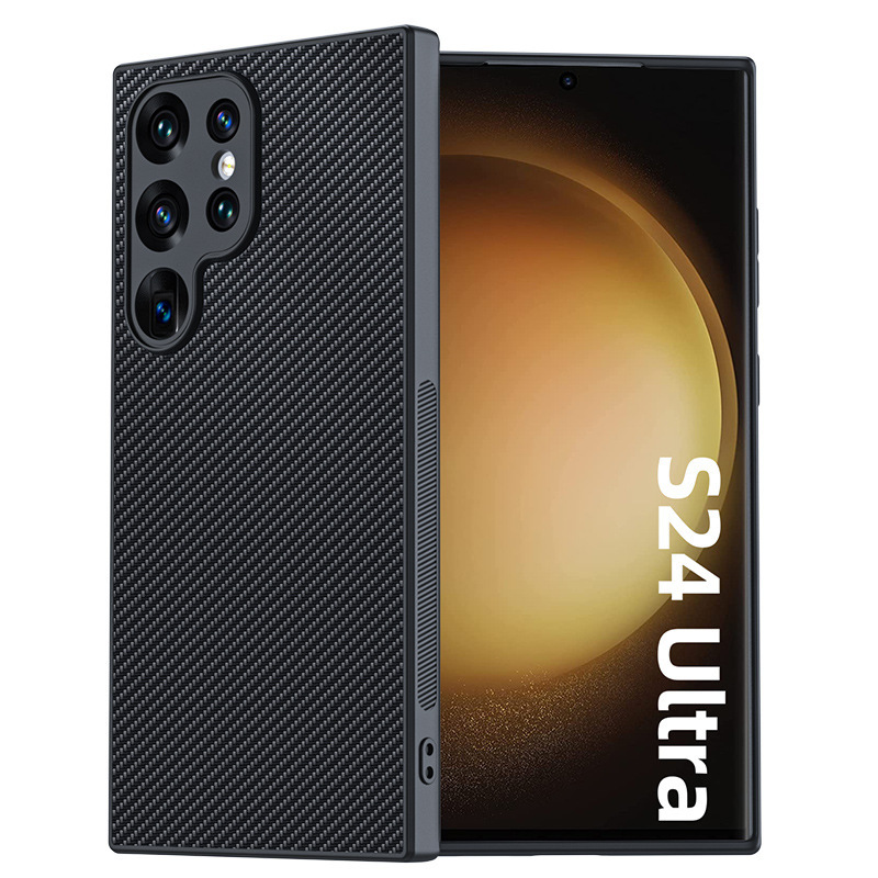 Suitable for Samsung S24Ultra mobile phone shell carbon fiber Kevlar pattern drop-resistant ultra-thin leather case leather Plus protective shell