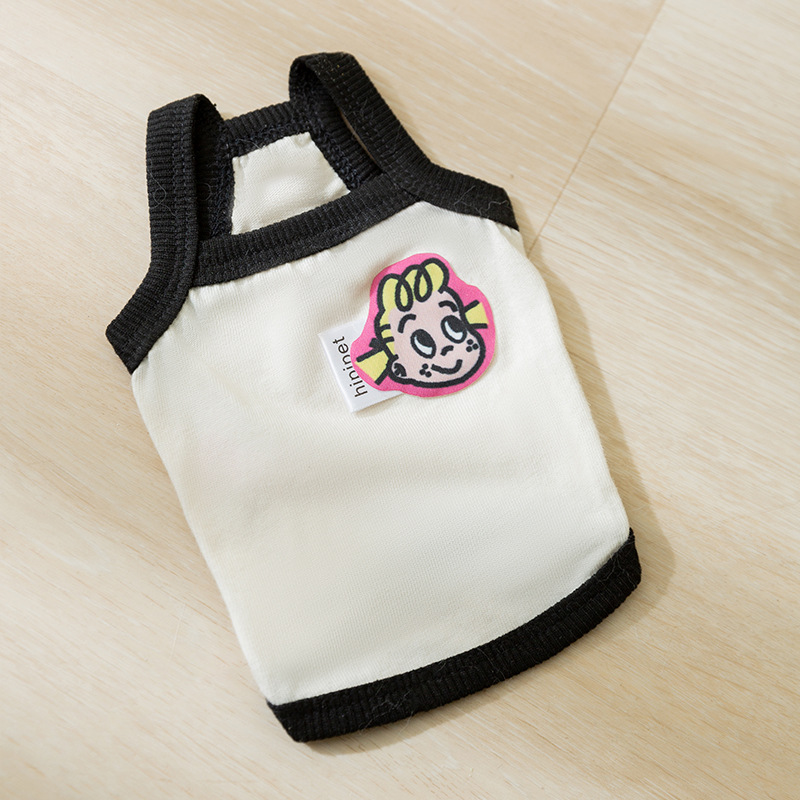 Ropa de pareja de estilo japonés y coreano de gato de primavera y verano, simple cabestrillo de borde negro para niños y niñas, ropa delgada y transpirable para perros