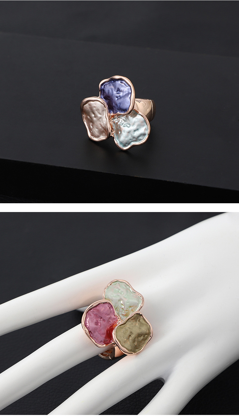 Zinc Alloy Material Flower Pattern Women's Gender Enamel Design Retro Style Retro Flower Zinc Alloy Enamel Women's Open Rings