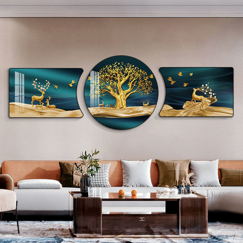 现代简约客厅装饰画沙发背景墙挂画抽象轻奢卧室壁画新中式三联画|undefined