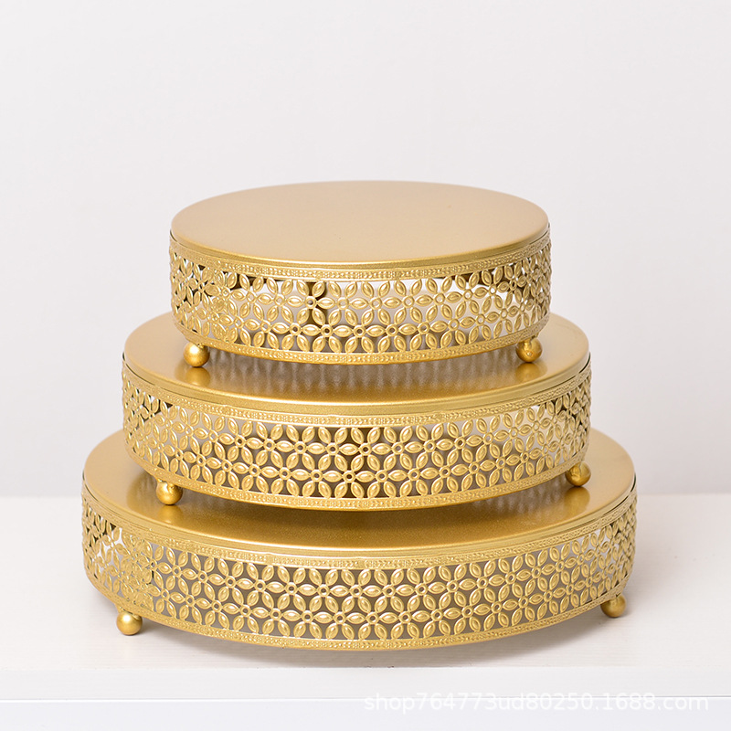 Amazon estilo Europeo de la boda decoración de la mesa de accesorios placa de la torta redonda estante de la torta de hierro plato de fruta bandeja de postre lote image 4