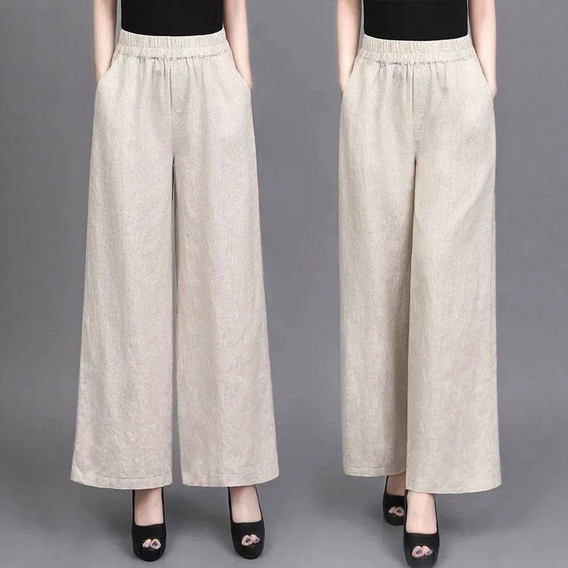 Great deal! Clearance from department store: Retro-style, loose-fitting, high-waisted, linen blend, cropped pants for women, perfect for spring and summer, straight-leg, long pants
