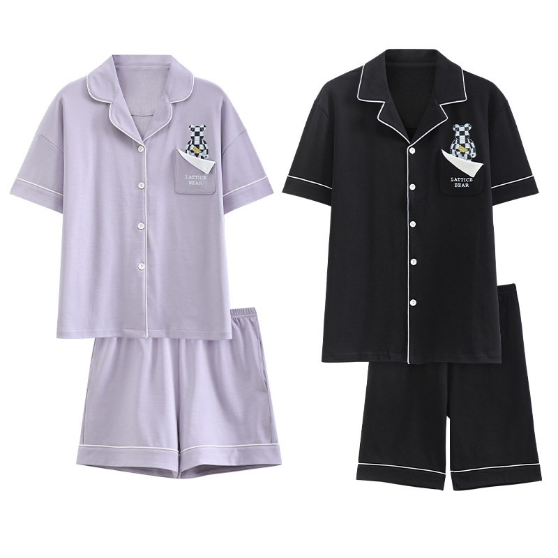 カップルパジャマ純綿半袖涼しい女性夏のシンプルな大きいサイズの男性は薄い家庭服セットを着ることができます。