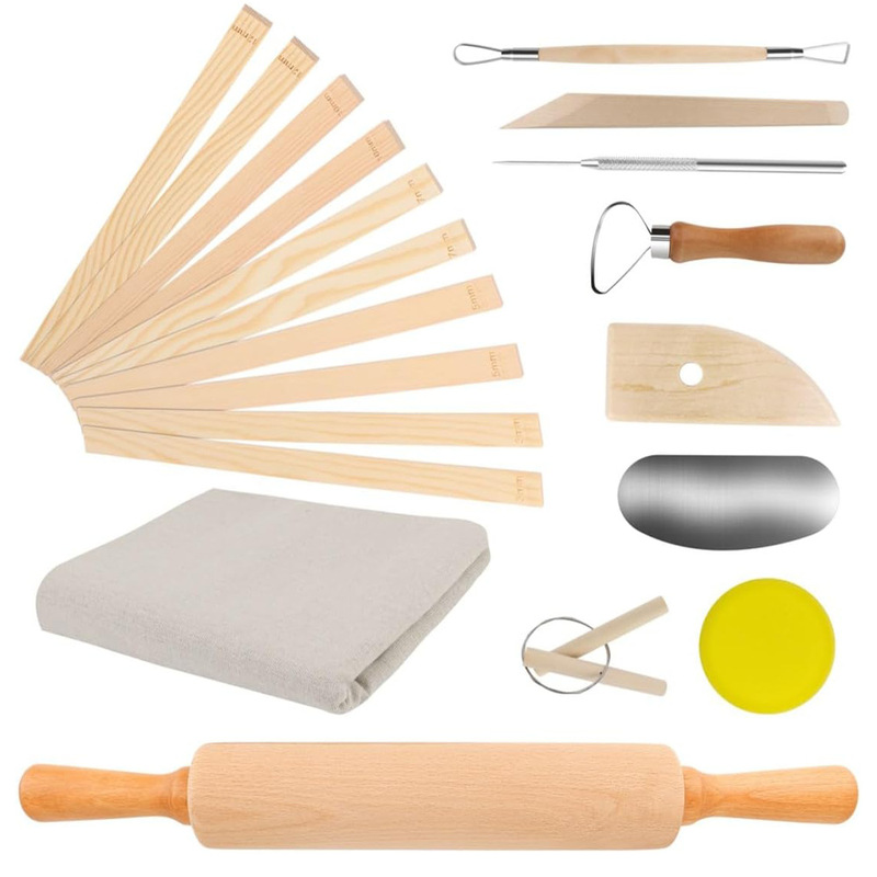 Wooden Pottery Rolling Pin Set with Thickness Measurement Pottery Teaching Tools 20-Piece Clay Pottery Tool Set Wooden Pottery Rolling Pin Set with Thickness Measurement Pottery Teaching Tools 20-Piece Clay Pottery Tool Set