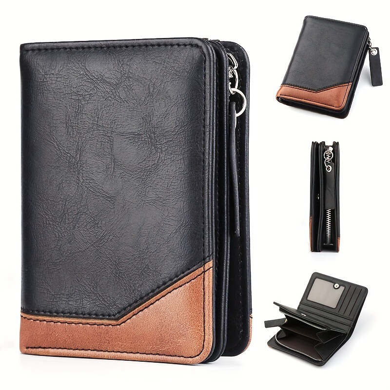 Men's Short Leather Wallet with Buckle, Vintage Multi-Card Slot Zipper Coin Purse, Cross-Border Hot-Selling Card Holder Men's Short Leather Wallet with Buckle, Vintage Multi-Card Slot Zipper Coin Purse, Cross-Border Hot-Selling Card Holder
