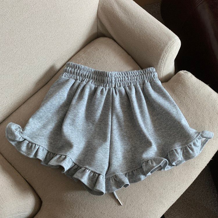 Trendy High-Waisted Wide-Leg Casual Shorts for Women, Summer Korean Version, Loose Versatile Ruffle Sports Beach Hot Pants